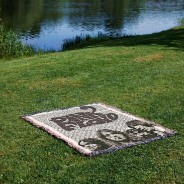 PINK FLOYD Art Print on 1850 Antique Book Page Woven Blanket