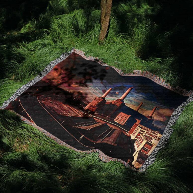 Animals Album Cover Flying Pig Battersea Power Station Woven Blanket