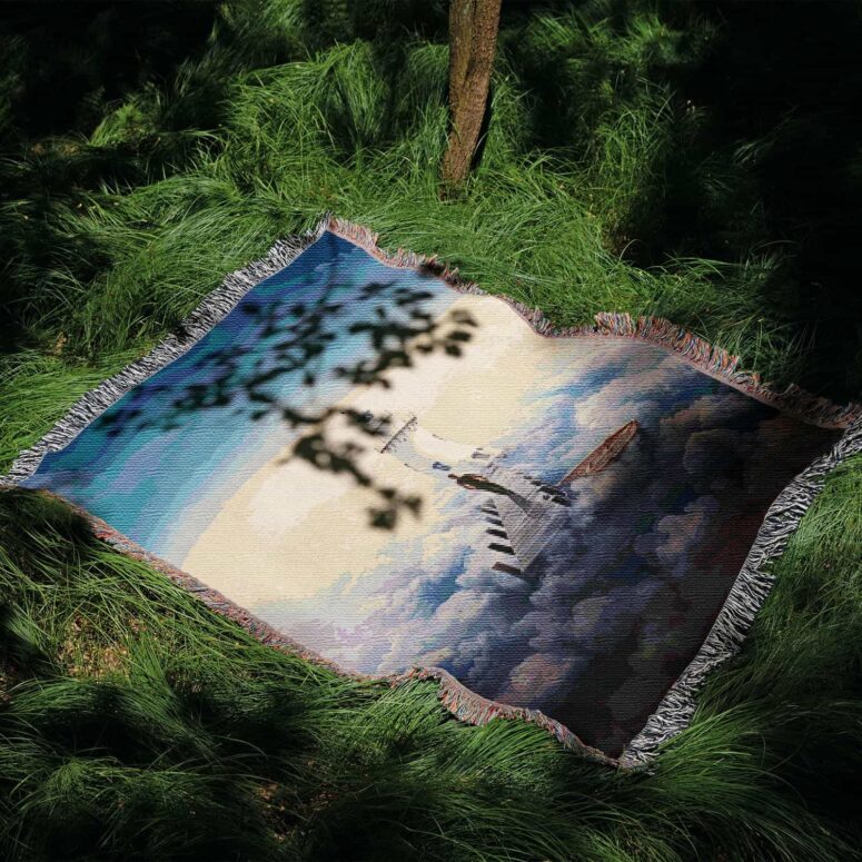 Endless River Lighthouse Woven Blanket