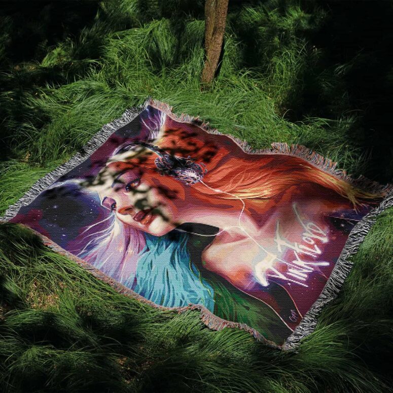 Gorgeous Girl Listen to Pink Floyd Art Woven Blanket