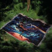 Woven Blanket 05 Man And Dog Looking For Dark Side Of The Moon - OtherBrick