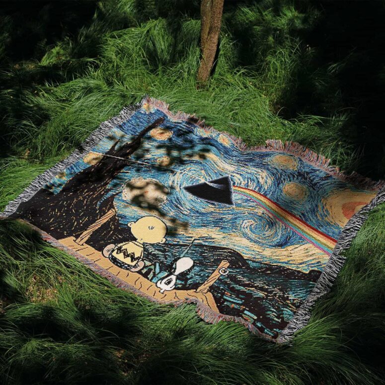 Snoopy and Charlie Looking Dark Side Of The Moon Van Gogh Woven Blanket Snoopy and Charlie Looking Dark Side Of The Moon Van Gogh Woven Blanket