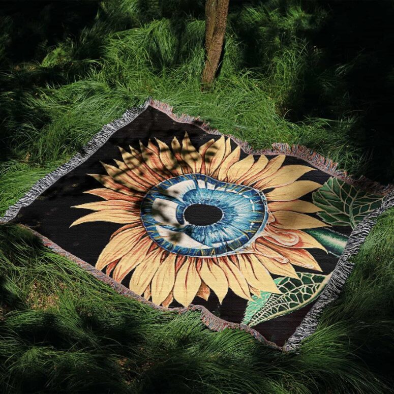 The Sunflower cry Painting Woven Blanket