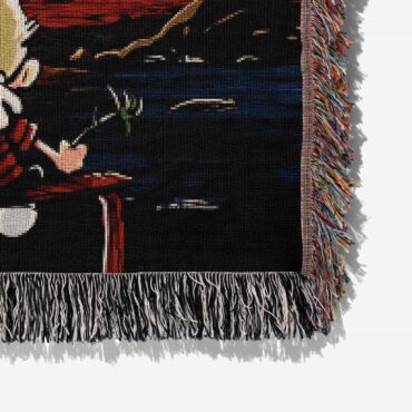 Calvin and Hobbes Gazing at the Moon Solar Eclipse 2024 Woven Blanket