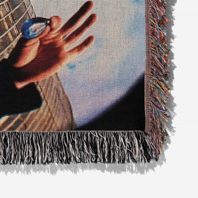 Fish Eye Photo Of Pink Floyd Woven Blanket