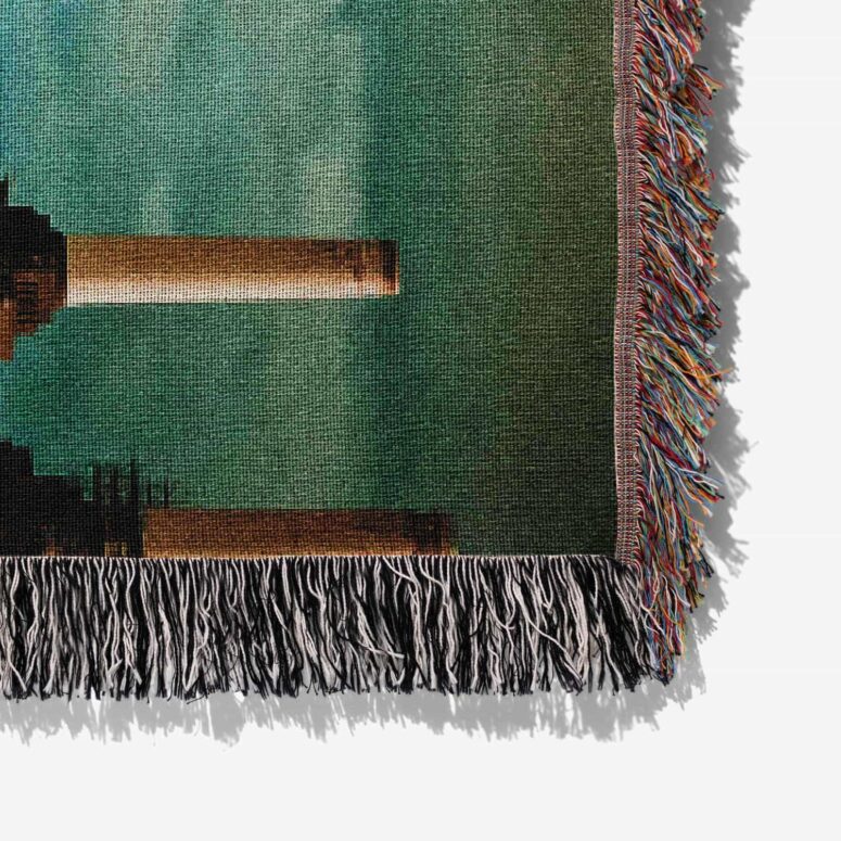 Flying Pig at Battersea Power Station Woven Blanket