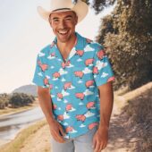 Pink Floyd Animals Blue Flying Pigs And Clouds Cartoon Hawaiian Shirt Man Front 2 - OtherBrick
