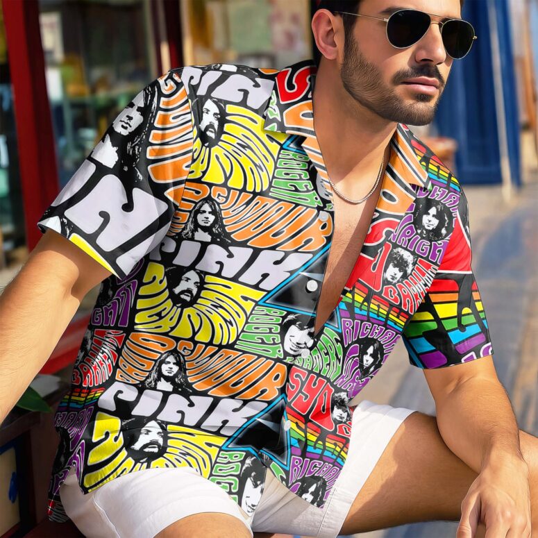 Dark Side Collage Full Color Pink Floyd Hawaiian Shirt Dark Side Collage Full Color Pink Floyd Hawaiian Shirt