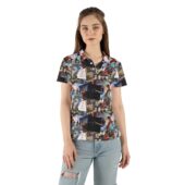 Pink Floyd Album Art Collage Covers Polo Shirt Woman Front Mockup - OtherBrick