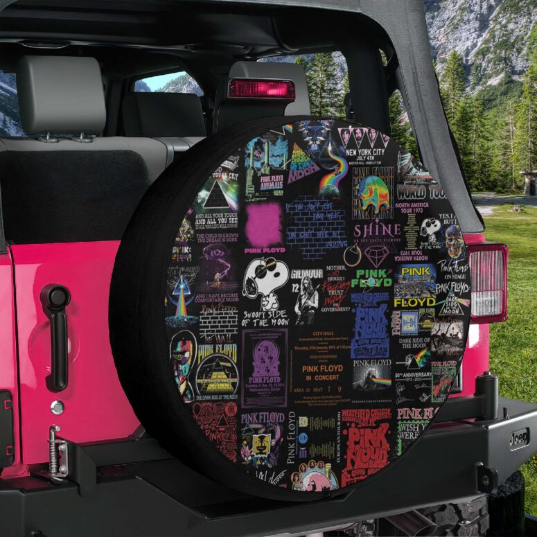 Pink Floyd Collage Digital Art Spare Tire Cover