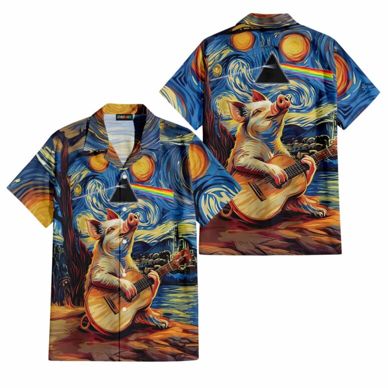 Starry Night Dark Side Of The Moon Van Gogh Pig Animals Hawaiian Shirt Starry Night Dark Side Of The Moon Van Gogh Pig Animals Hawaiian Shirt