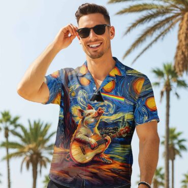 Starry Night Dark Side Of The Moon Van Gogh Pig Animals Hawaiian Shirt