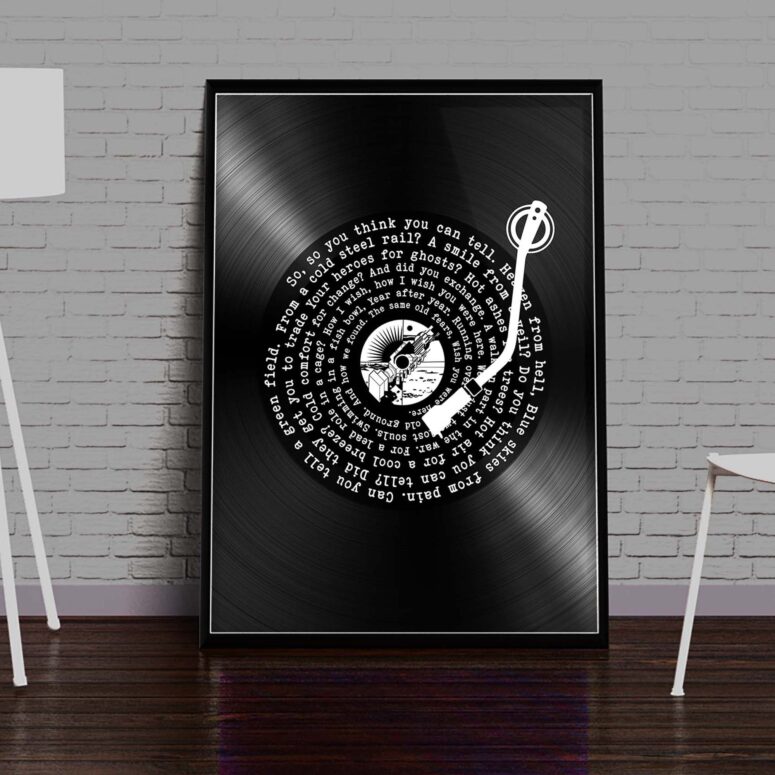 Wish You Were Here Lyric Vinyl Record Retro Pink Floyd Poster