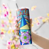 Pink Floyd Dsotm Band Stained Glass Colorful Skinny Stainless Steel Tumbler Mockup 3 - OtherBrick
