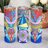Pink Floyd Dsotm Band Stained Glass Colorful Skinny Stainless Steel Tumbler Mockup 4 - OtherBrick