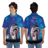 Pink Floyd Screaming Face The Wall Painting Light Blue Polo Shirt Man Front Back Mockup - OtherBrick