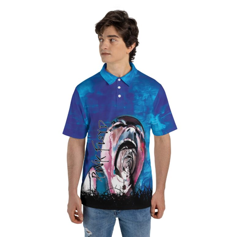 Pink Floyd Screaming Face The Wall Painting Light Blue Polo Shirt Pink Floyd Screaming Face The Wall Painting Light Blue Polo Shirt