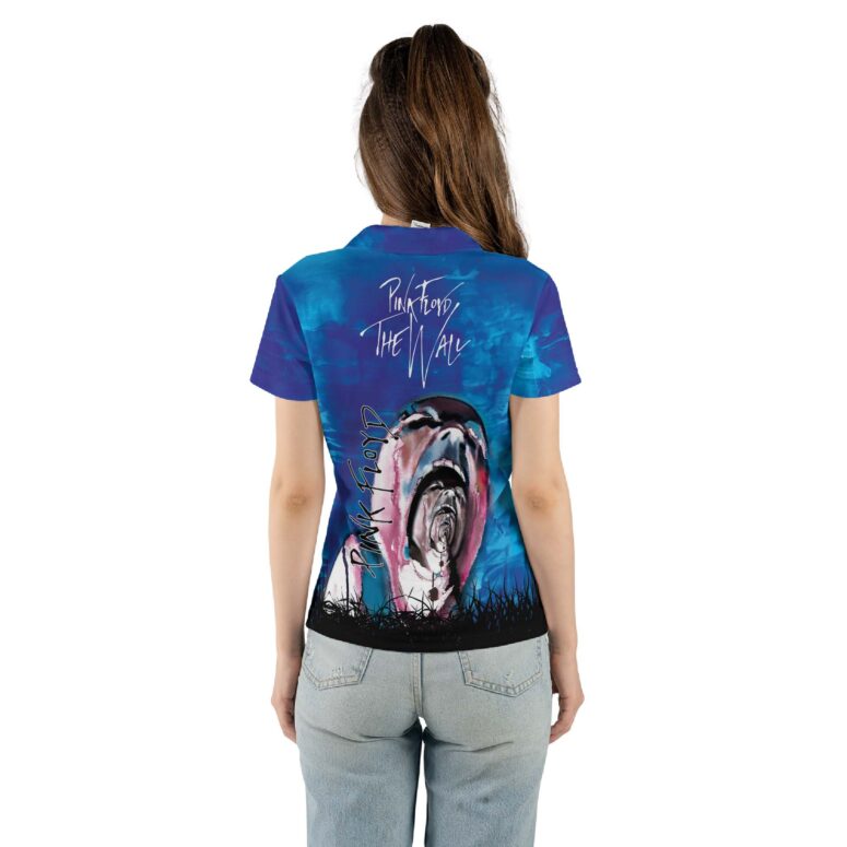 Pink Floyd Screaming Face The Wall Painting Light Blue Polo Shirt Pink Floyd Screaming Face The Wall Painting Light Blue Polo Shirt