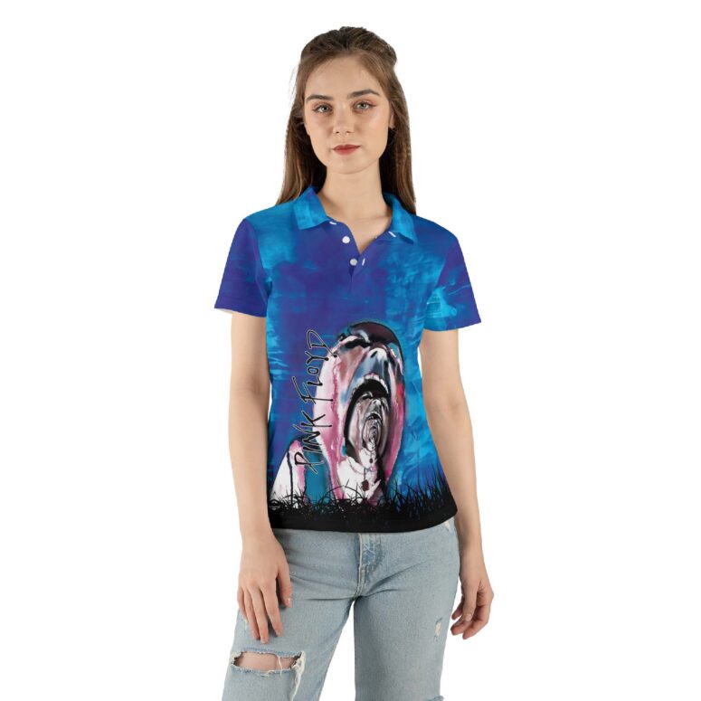 Pink Floyd Screaming Face The Wall Painting Light Blue Polo Shirt Pink Floyd Screaming Face The Wall Painting Light Blue Polo Shirt