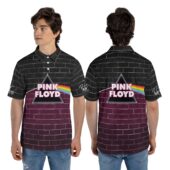 The Wall Dark Side Of The Moon Pink Floyd Purple Black Polo Shirt Man Front Back Mockup - OtherBrick