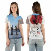 Wish You Were Here X Pink Floyd The Wall 1980 Polo Shirt Woman Front Back Mockup - OtherBrick