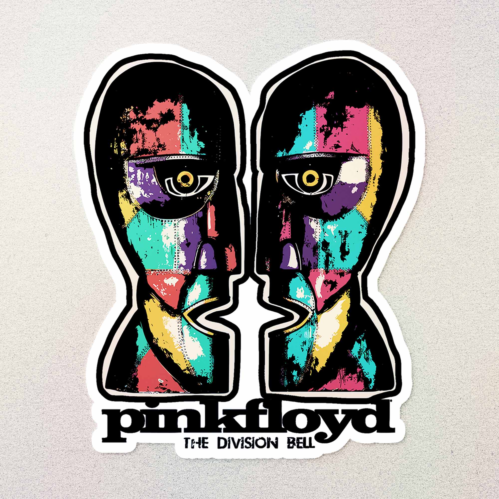 Vintage Pink Floyd Division Bell Colored Drawing Art Kiss Cut Sticker