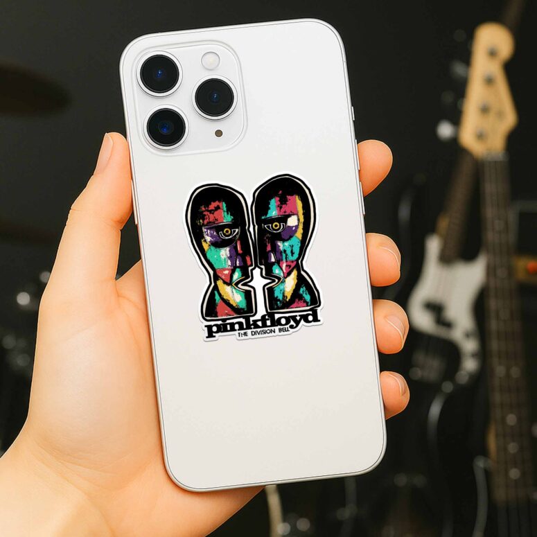 Vintage Pink Floyd Division Bell Colored Drawing Art Kiss Cut Sticker