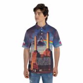 Pink Floyd Animals Pig Fly Cover Polo Shirt Man Front Mockup - OtherBrick