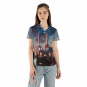 Pink Floyd Band X Dark Side Of The Moon X Pig Fly Polo Shirt Woman Front Mockup - OtherBrick