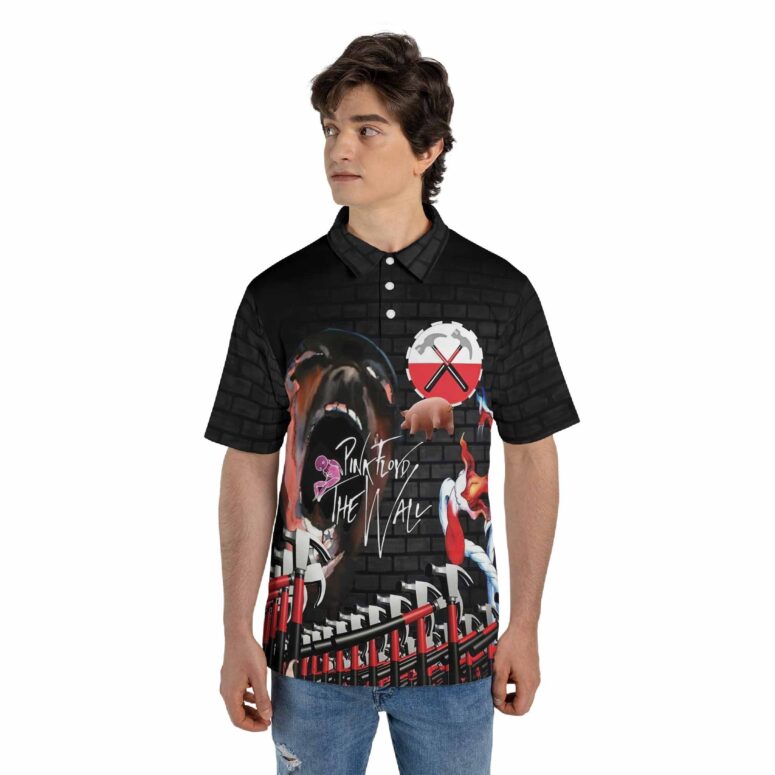 Screaming Face and Flying Pig, Flower on The Wall of Hammer Pink Floyd Polo Shirt