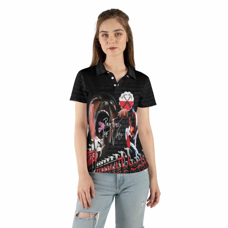 Screaming Face and Flying Pig, Flower on The Wall of Hammer Pink Floyd Polo Shirt
