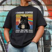 I Drink Coffee On The Dark Side Of The Mind Cat Pink Floyd Front Shirt Man Black - OtherBrick