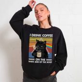 I Drink Coffee On The Dark Side Of The Mind Cat Pink Floyd Front Sweater Woman Black - OtherBrick