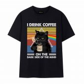 I Drink Coffee On The Dark Side Of The Mind Cat Pink Floyd Front Tshirt Black - OtherBrick