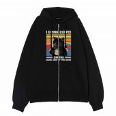 I Drink Coffee On The Dark Side Of The Mind Cat Pink Floyd Front Ziphoodie Black - OtherBrick