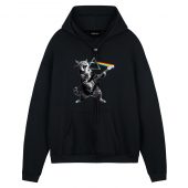 Cat Playing Electric Guitar Rock Front Hoodie Black - OtherBrick