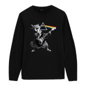 Cat Playing Electric Guitar Rock Front Longsleeve Black - OtherBrick