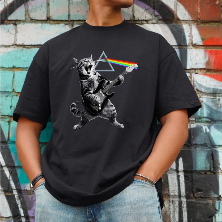 Cat playing electric guitar rock Pink Floyd Shirt