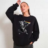 Cat Playing Electric Guitar Rock Front Sweater Woman Black  - OtherBrick