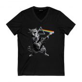 Cat Playing Electric Guitar Rock Front Vneck Black - OtherBrick