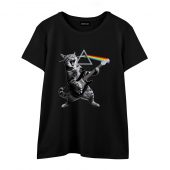 Cat Playing Electric Guitar Rock Front Wtee Black - OtherBrick
