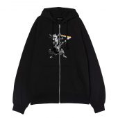 Cat Playing Electric Guitar Rock Front Ziphoodie Black - OtherBrick
