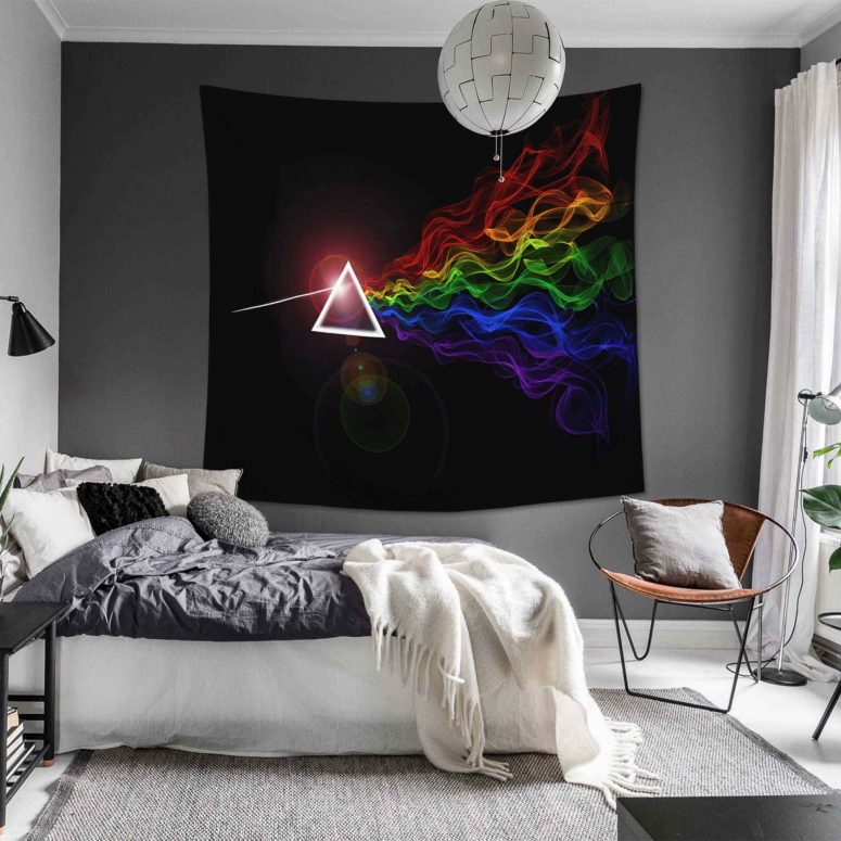 DSOTM Prism Rainbow Smoke Abstract Spectrum Art Pink Floyd Tapestry 12.20.40