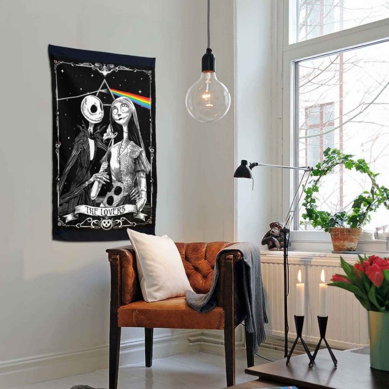 Jack Sally Halloween The Lover Tarot Card Flower Pink Floyd Tapestry