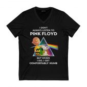 Snoopy And Charlie Brown Always Listen To Comfortably Numb Peanuts Front Vneck Black - OtherBrick