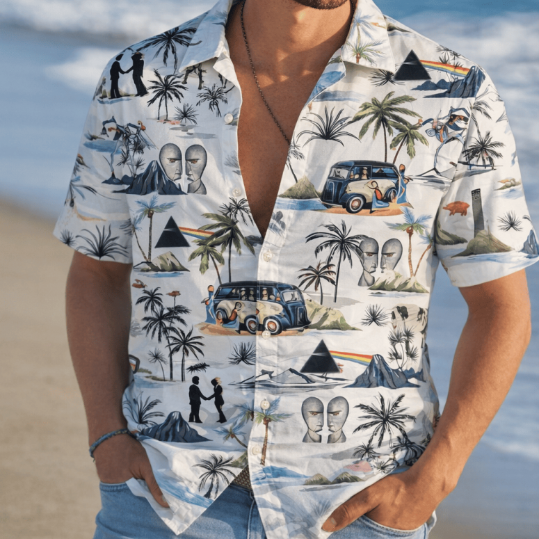 The Division Bell Dark Side Of The Moon Bus Aloha Pink Floyd Hawaiian Shirt