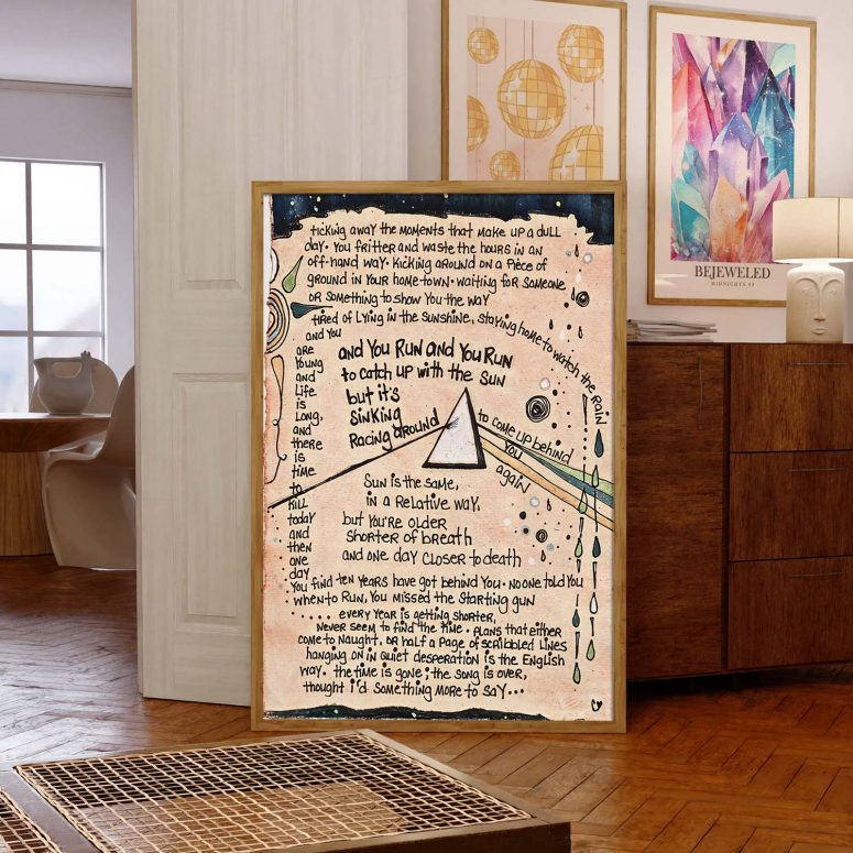 Time Lyric psychedelic DSOTM hand drawn Pink Floyd Poster