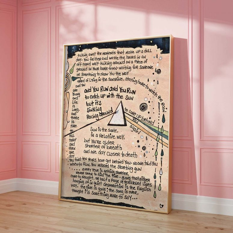 Time Lyric psychedelic DSOTM hand drawn Pink Floyd Poster