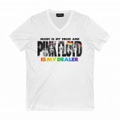 Music Is My Drug Pink Floyd Front Vneck White - OtherBrick