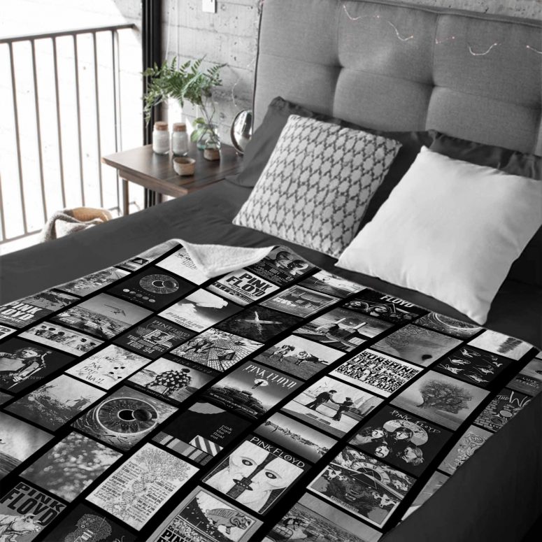 Pink Floyd Artwork Poster Collage Black White Velveteen Plush Blanket